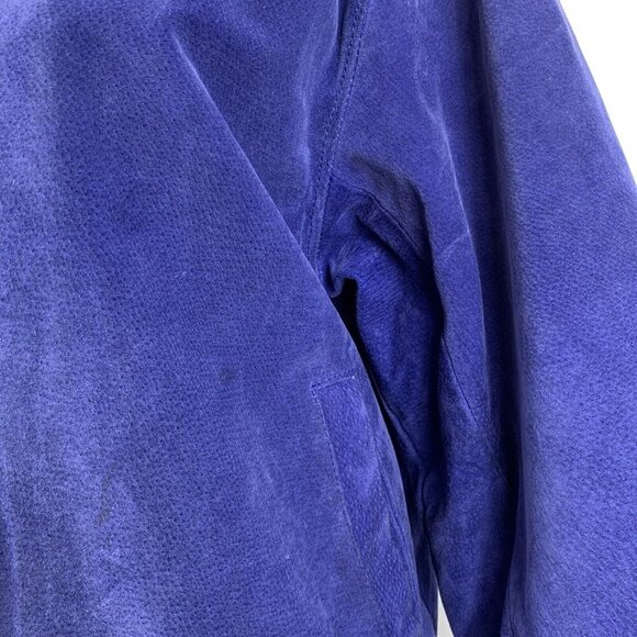 Vintage Bomber Jacket Size Medium Greg Bell Faux Suede Shoulder Pads Blue - Picture 4 of 11